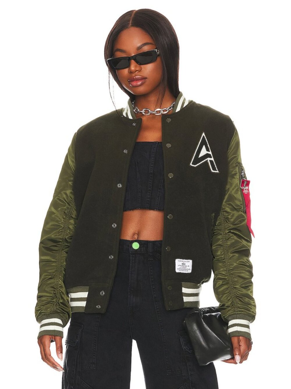 ALPHA INDUSTRIES Dark Green Wool MA-1 VARSITY Padded College Jacket XS